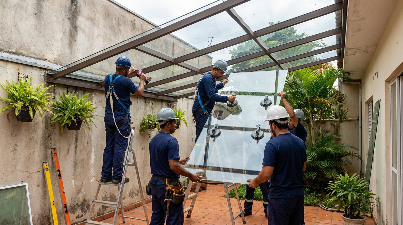 Instalação de cobertura de vidro em Pelotas-RS